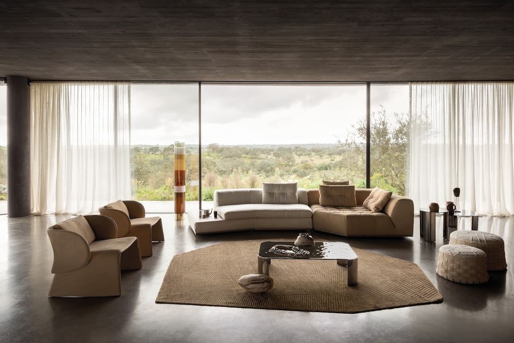 Interior with seating and landscape glazing